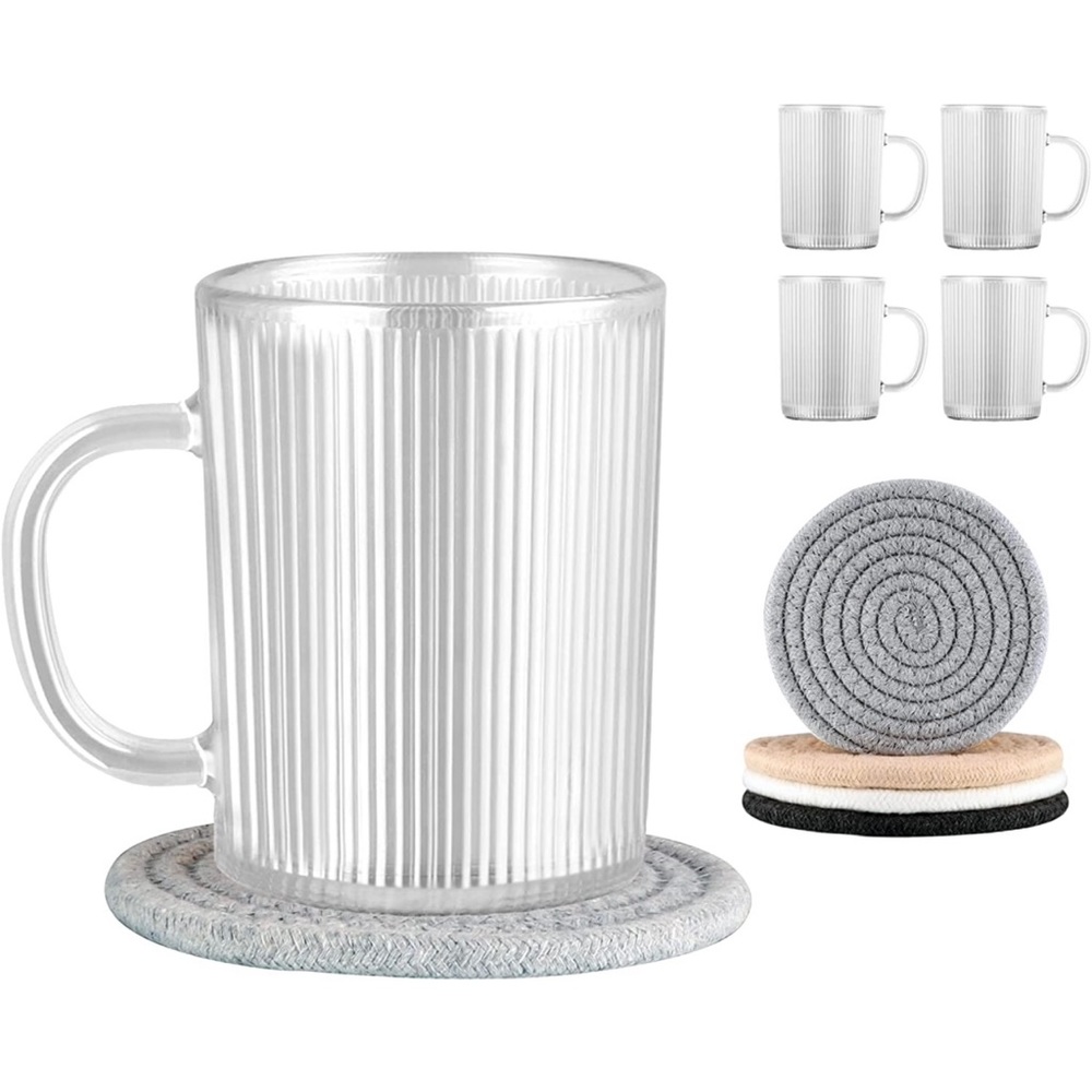TIPGO Glass Coffee Muas with Coasters - Espresso Cups